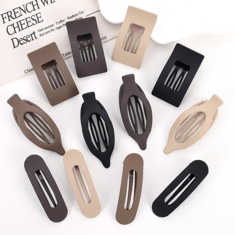 12 Pack Flat Hair Clips for Women-3 Styles Matte Neutral Flat Claw Clips, Black, Blonde,Light Brown & Dark Brown, Thick & Thin Hair Styling Accessories