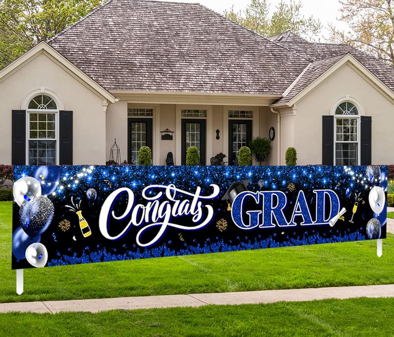 2026 Graduation Decorations-Congrats Grad Yard Sign Banner Decoration for Class of 2026 Graduation Party Supplies(Blue and Black)