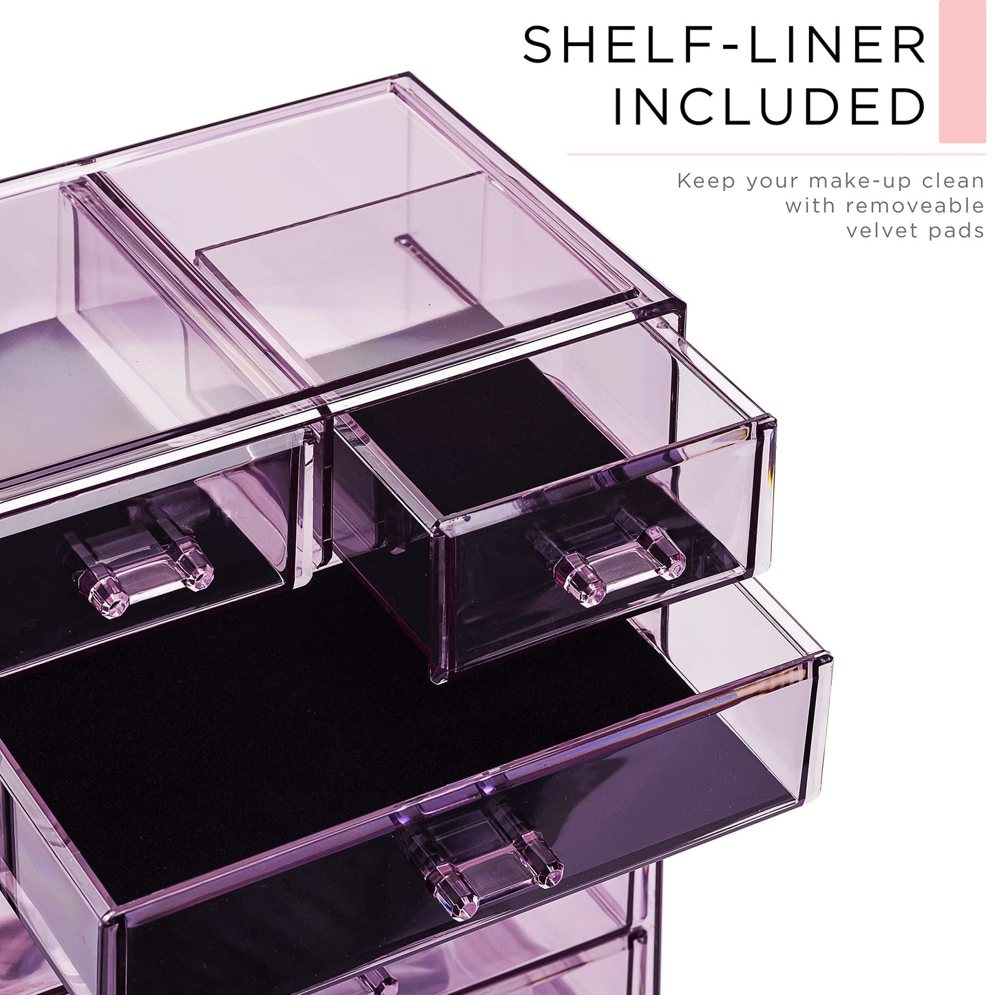Sorbus Acrylic Makeup Organizer Set, 6-Drawer Vanity & Countertop Cosmetic Storage with Small & Wide Compartments, Purple Makeup Storage for Brushes, Jewelry – Holiday Gift for Women & Teens