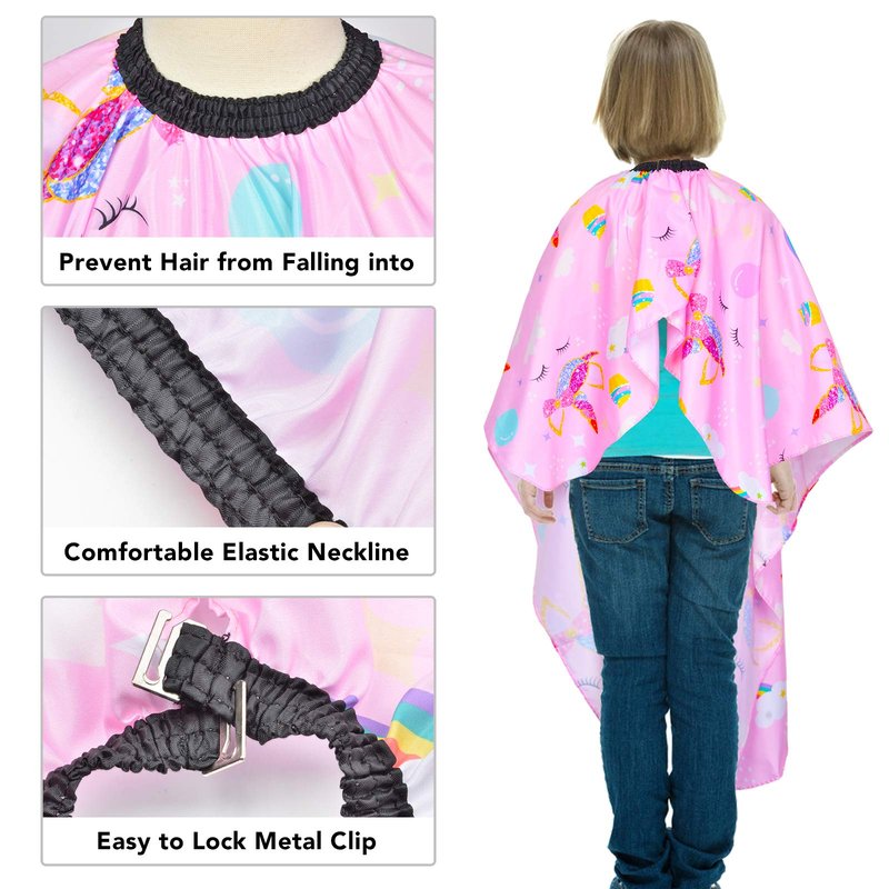 PAMAID Kids Haircut Cape Waterproof Barber Cape Cover, Unicorn Hair Cutting Cape for Girls with Adjustable Snap Closure (Unicorn)
