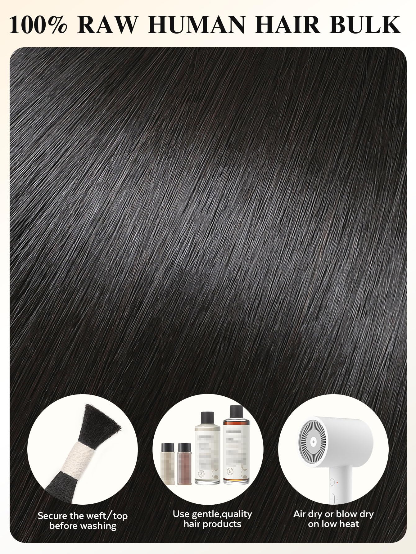 WIGNEE Bulk Human Hair for Braiding 100g – 100% Remy Human Hair Bulk No Weft No Track for Micro Beads I Tip Keratin Fusion Custom Extensions Natural Straight Salon Professional Hair（Natual Black）