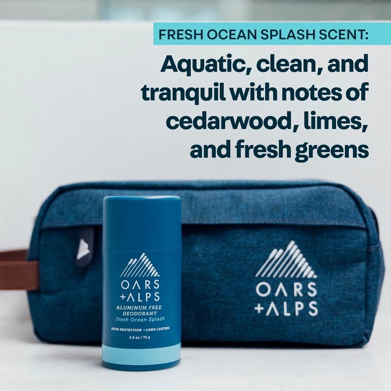 Oars + Alps Aluminum-Free Deodorant for Men - Long-Lasting Odor Protection, Fresh Ocean Splash, 2.6oz