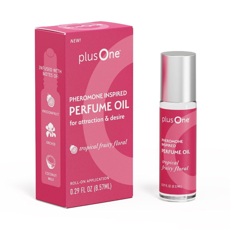 plusOne Pheromone Inspired Perfume Oil – Tropical Fruity Floral – Long-Lasting Rollerball with Passionfruit, Orchid & Coconut Milk – Patented Mood-Boost Technology – 0.34 fl oz
