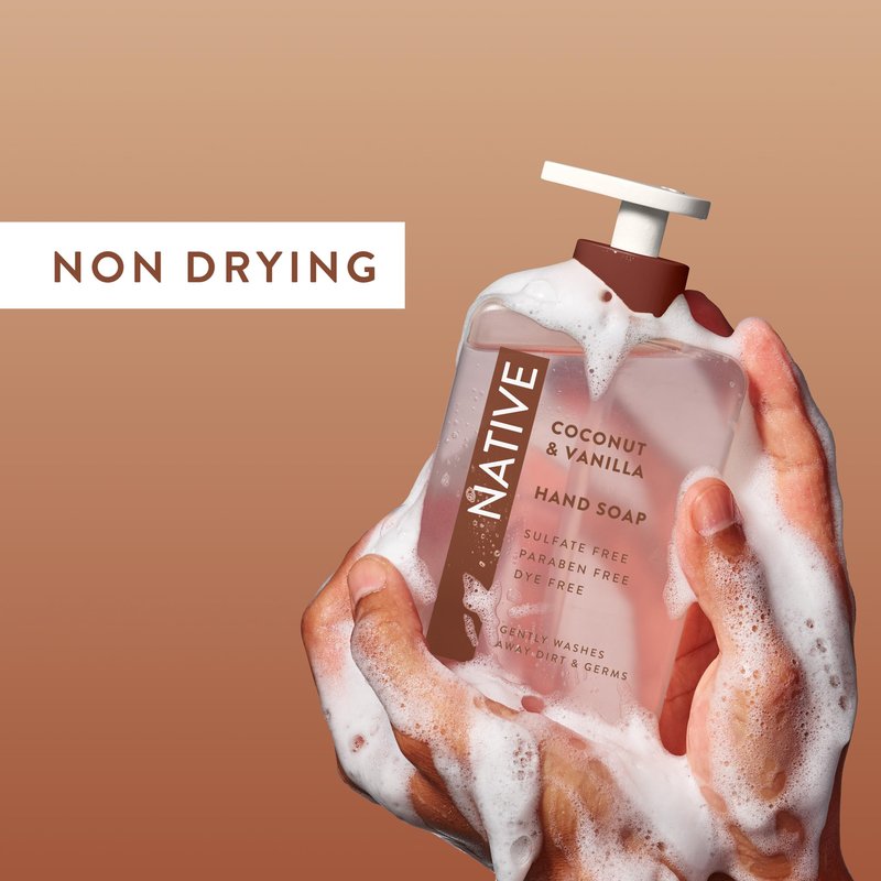 Native Liquid Hand Soap, Coconut & Vanilla Scent, Non-Drying Formula for Soft, Smooth Hands, Made with Plant-Based Cleansers, Sulfate & Paraben Free, 13 oz Bottle