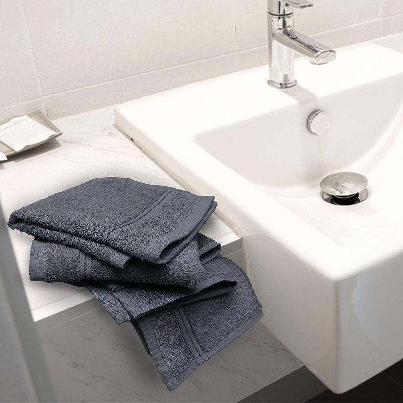 Living Fashions Washcloths – Set of 12 – Size 12” x 12” – Thick Loop Pile Washcloth – Absorbent and Soft 100% Ring-Spun Cotton Wash Cloth – Lint Free Face Towel–Wash Cloths Perfect for Bathroom (Grey)
