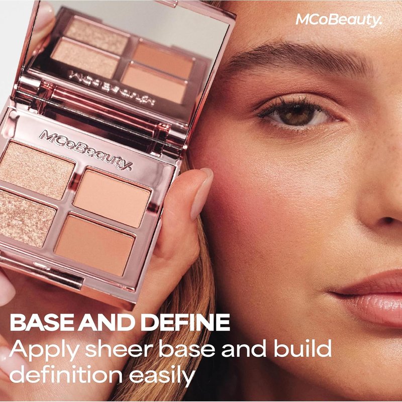 MCoBeauty Ultra Luxe Eyeshadow Quad - Cheeky Chat Pink Nude Shimmer & Matte Palette | Blendable, Long-Wearing 4 Pan Compact with Mirror - Vegan & Cruelty-Free