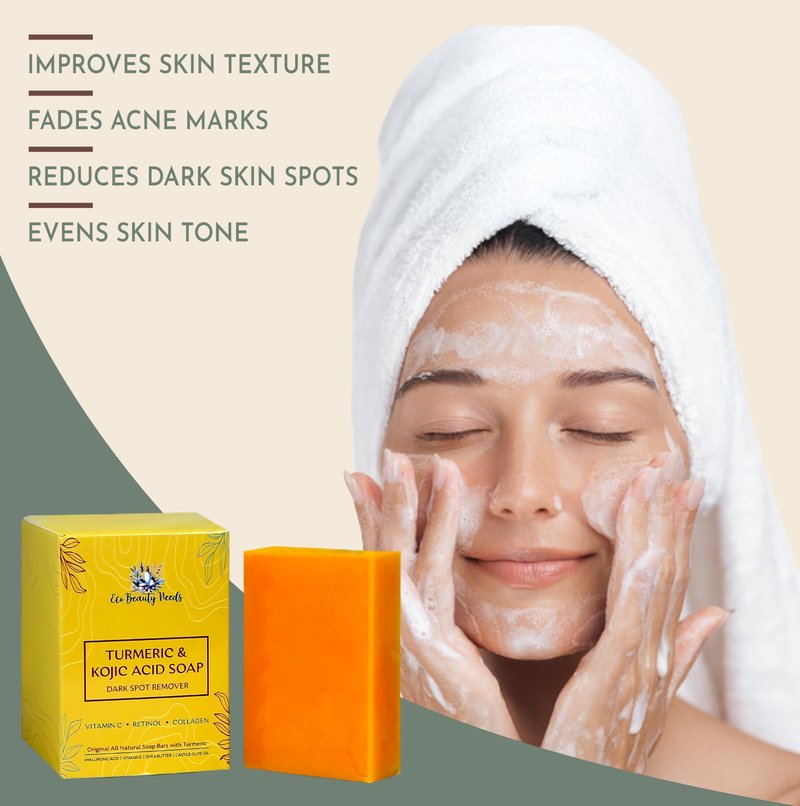 Eco Beauty Needs Original Kojic Acid Dark Spot Remover Soap Bars with Vitamin C, Retinol, Collagen, Turmeric Infused with Hyaluronic Acid, Vitamin E, Shea Butter, Olive Oil- 1 Bar