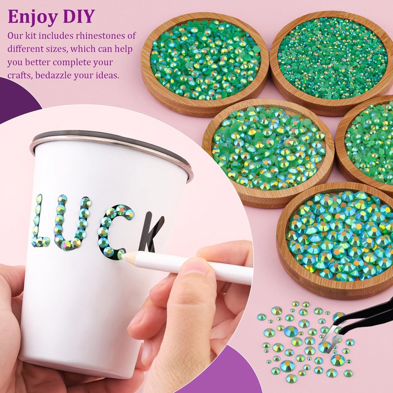 Resin Jelly Rhinestones - Dark Green AB Flatback Craft Gems | 1 Box with 3Pcs 10ml B7000 Glue for DIY Projects