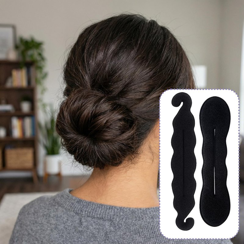 Lekgavd 3 PCS Hair Bun Maker, 3 Styles Sponge Hair Updo Shaper, 5PCS Elastic Hair Ties, Classic Hairstyle Accessories for Long, Curly, Straight Hair for Women -Black