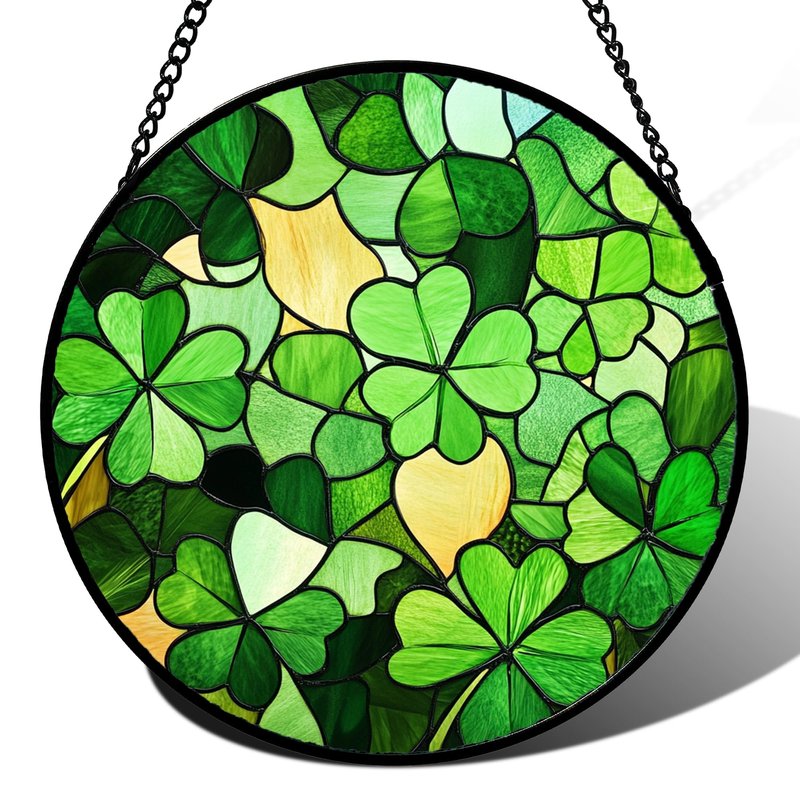 QZQCBLC Stained Glass Window Hanging Lucky Clover 7.8" - Suncatcher Door Garden Sun Catcher Ireland Green Decor Birthday Mother's St. Ripack's Day Gift for Woman Mom Men Friend Nana Wife