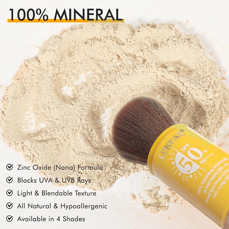 Mineral Powder Sunscreen - SPF 50 Brush-On for Face, Scalp & Hair | Matte Oil Control, Lightweight Finishing Powder - #01 Translucent