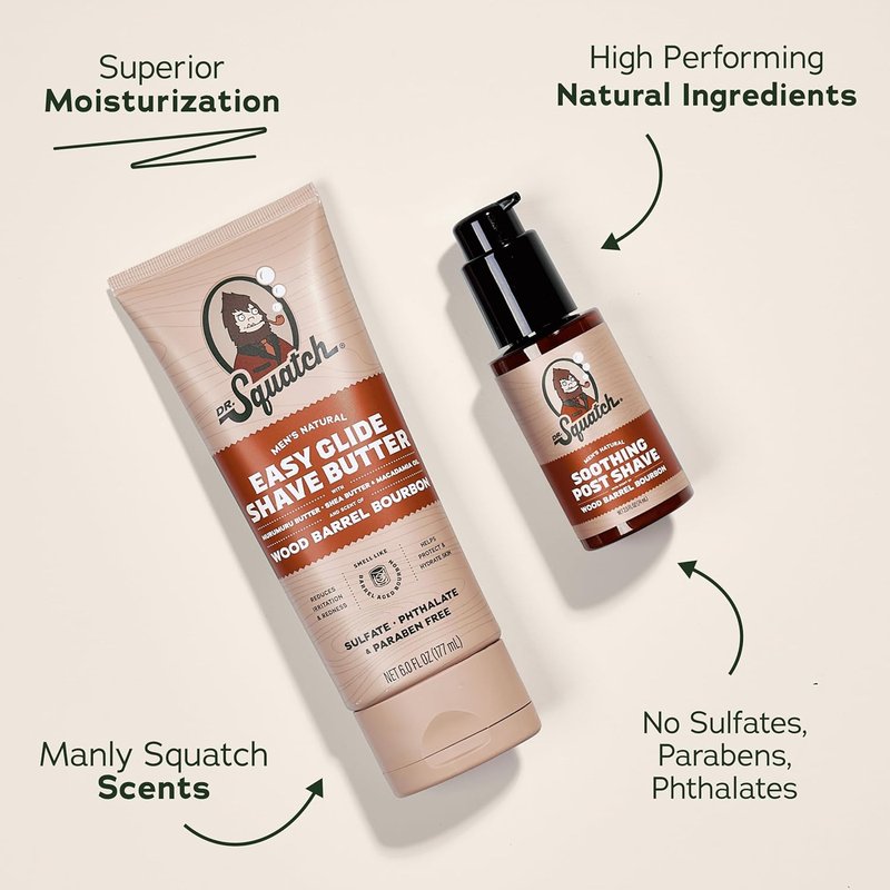 Dr. Squatch Bourbon Smooth Shave Bundle - Easy Glide Butter & Soothing Post Shave | Natural Ingredients, Manly Fragrance