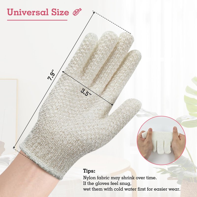 Evridwear Exfoliating Glove Shower Gloves Exfoliate Dead Skin for Dry Sensitive Skin No Irritation with Hanging Loop (White Gentle Exfoliation)