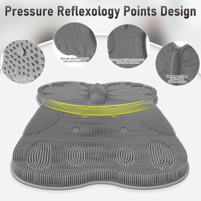 EaTubano Wall Back Scrubber for Shower - Extra Large XXXL Foot Washer, Silicone Feet Back Massage Scrubber Cleaner Foot Toes Clean Pad Without Bending Non-Slip Suction Cups (Grey)