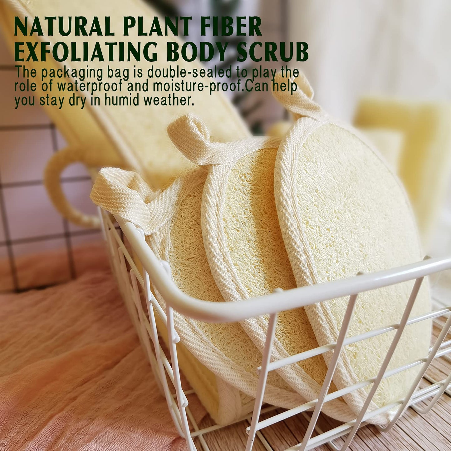 YIQINGJIE Natural Loofah Sponge Exfoliating Body Scrubber (2 Pack),Made with Eco-Friendly and Biodegradable Shower Luffa Sponge, Loofah for Women and Men, Beige