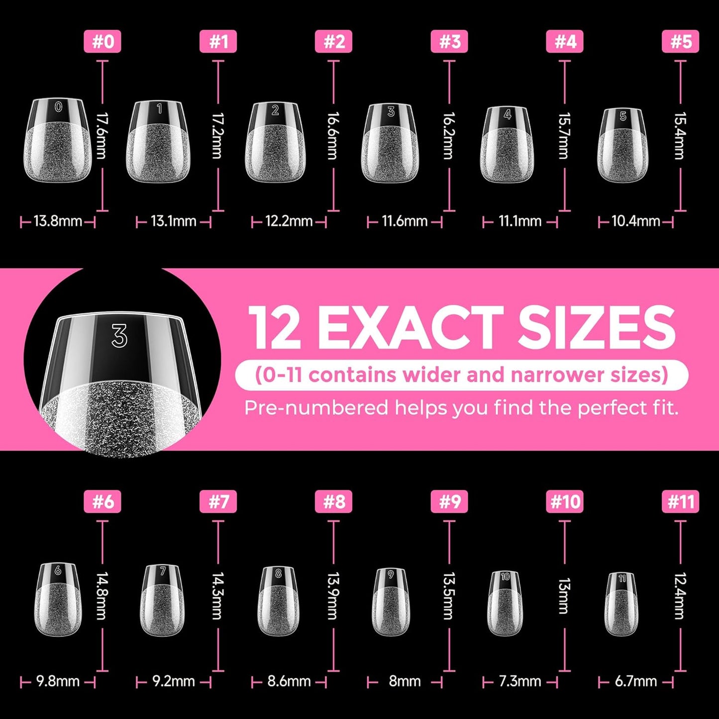 UNA GELLA Extra Short Coffin Nail Tips - 216pcs Full Cover Acrylic Press-On Nails | 12 Sizes Available