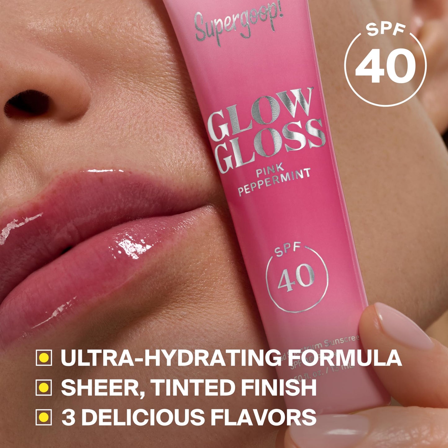 Supergoop! Glow Gloss SPF 40 Lip Balm, Strawberry Spritz (Fruity Berry Flavor, Sheer Coral Tint) - Broad Spectrum Protection with a Non-Sticky, High-Shine Finish - 0.5 fl oz