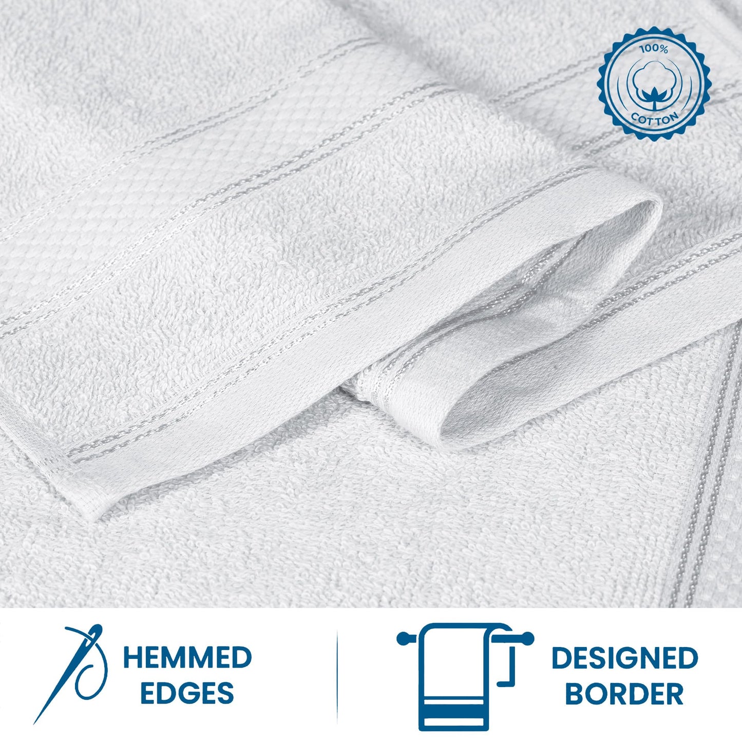 Casa Lino Face Towels & Body Wash Cloths for Showering - 100% Cotton Wash Cloths for Bathroom - Highly Absorbent & Quick Drying Washcloth Set - Cotton Washcloths 24 Pack (12" x 12") - (White)