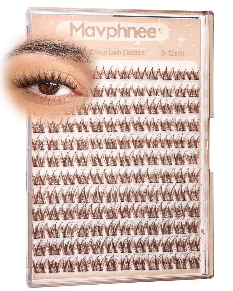 Brown Lash Clusters 8-10-12MM Short Wispy Eyelash Extensions with Natural C Curl and Flexible Clear Band 144Pcs Pestañas Postizas Marrón, Easy Application, For Blondes and Redheads