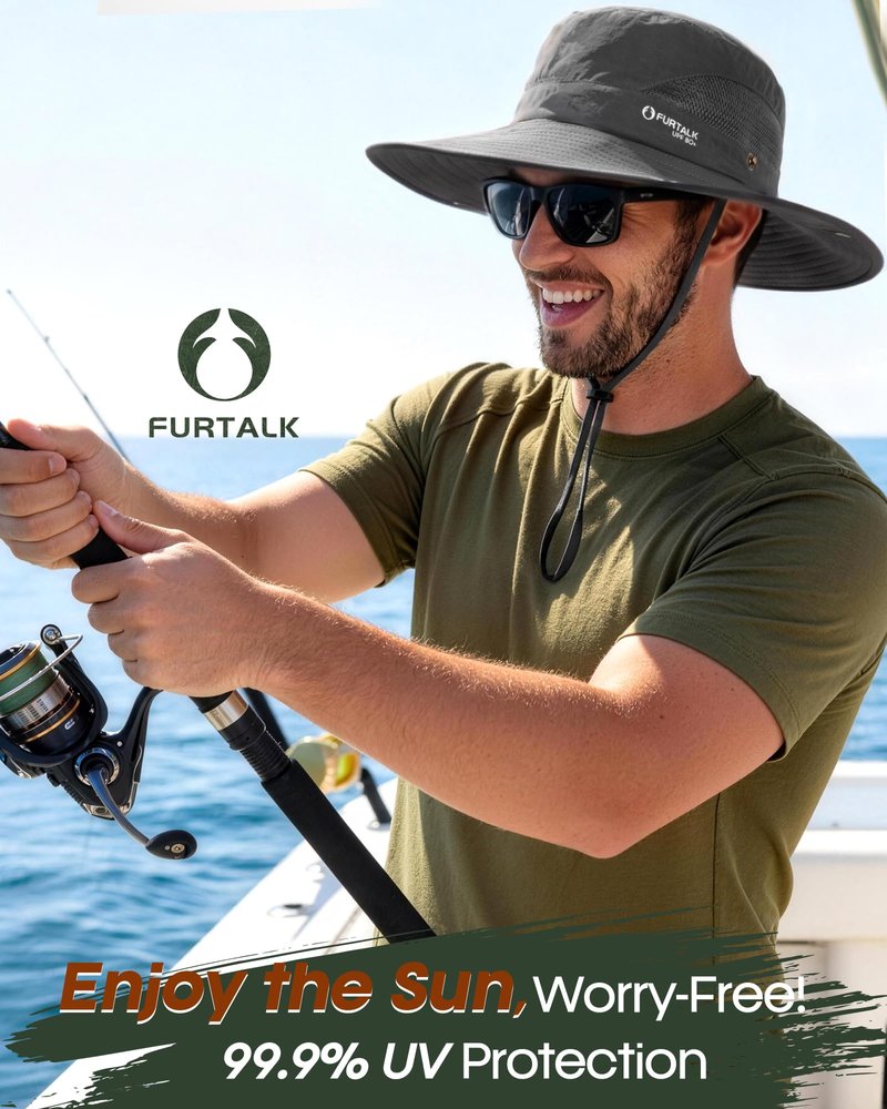 FURTALK Mens Bucket Sun Hat UPF 80+ Wide Brim Hiking Fishing Beach Outdoor Hats Dark Grey