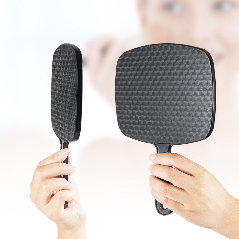 HYOUJIN Hand Handheld Mirror (6.7"×9.4") - Hand Held Small Mirror for Barber and Salon,Handheld Makeup Portable Mirror for Travel, Suitable for Women and Men(Black)