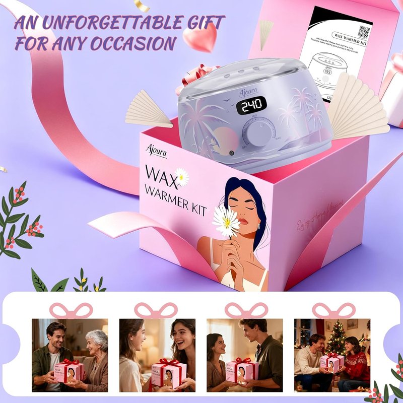 Ajoura Hard Wax Warmer for Brazilian & Bikini, Digital Hair Removal Kit with See-Through Lid, 10-Min Heat, 30 Wax Sticks, Beginner Friendly for Full Body & Face (Purple)