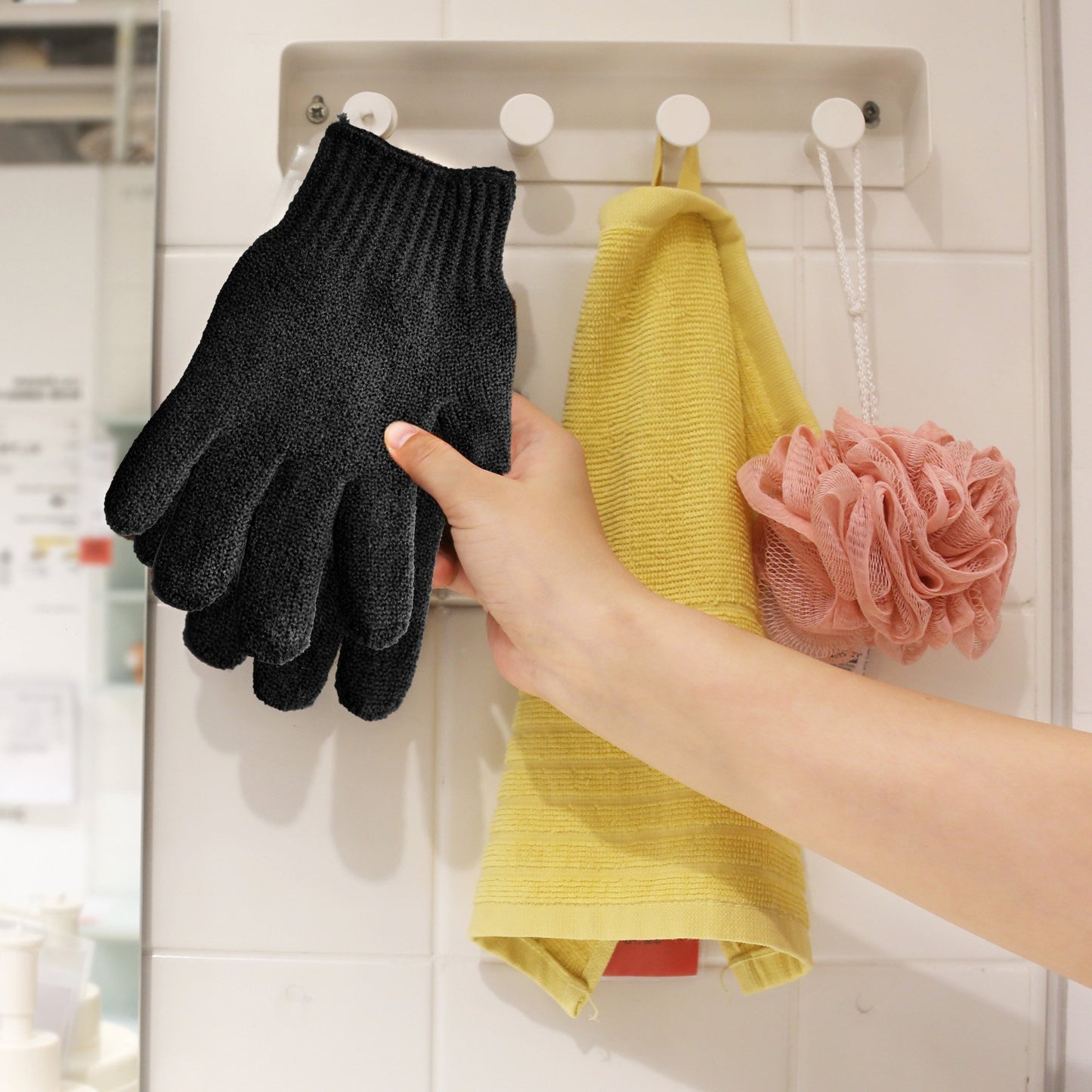 MIG4U Exfoliating Shower Gloves for Bath,6 Pairs Premium Nylon Body Wash Bathing Gloves for Men Women Spa, Massage and Skin Scrub, Dead Skin Remover with Hanging Loop, Black, Regular Size