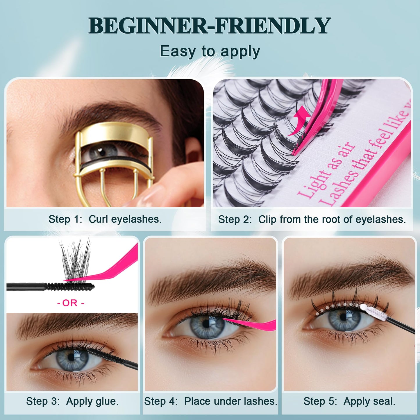 Vasa Muse Premium Lash Clusters Kit Lashes Wispy Lash Clusters Natural Eyelash Clusters Spiky Fairy Eyelash Extension Kit invisible Band Eyelashes with Bond & Seal for DIY 10-16mm 0.05mm