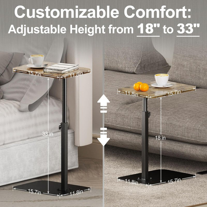 HzTinT TV Tray Table, Adjustable Height & 360° Swivel Couch Table with Heavy-Duty Metal Base that Slides Under Sofa, C-Shaped Side Table for Living Room, Bedroom, Bathroom, Study, and Small Spaces