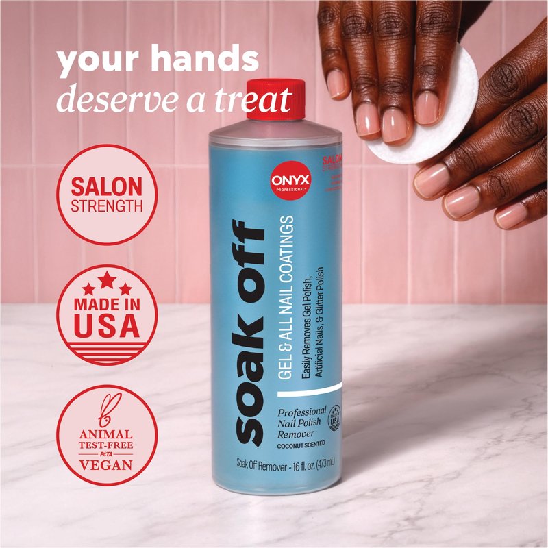 Onyx Professional Coconut Scented Nail Polish Remover with Nail File, 16 oz, Maximum Strength Soak Off Gel Polish Remover, Vitamin E & Grape Seed Oil Enriched Nourishing Formula