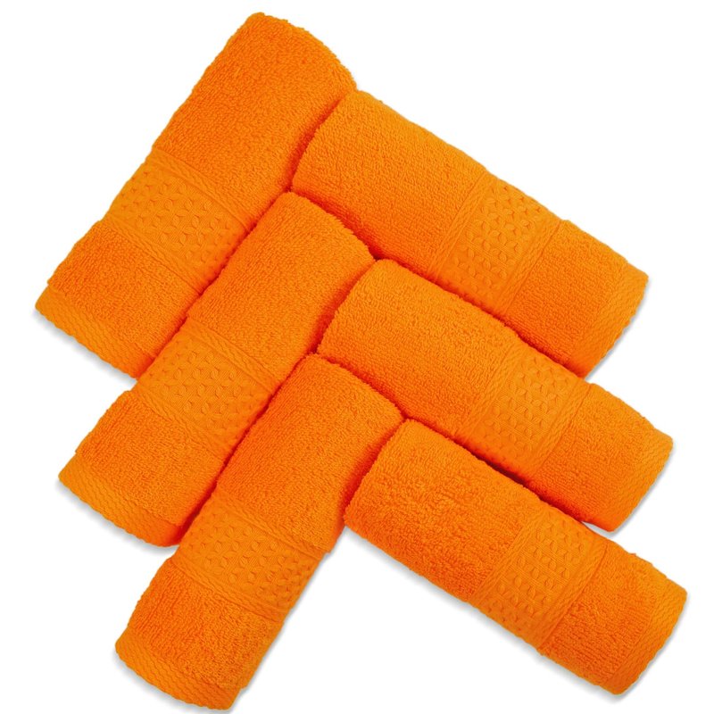 Cleanbear Washcloths Orange Face Cloths Set of 6 Large All Cotton Bathroom Wash Cloth - 13 by 13 Inches Highly Absorbent Face Towels for Fall Bathroom Decor Daily Use