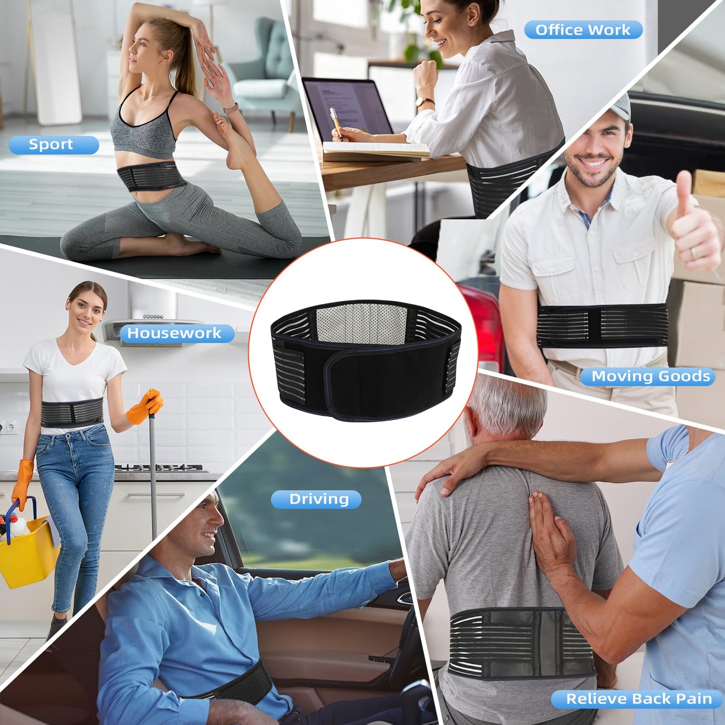 Back Brace for Lower Back Pain Relief, Lumbar Support Belt for Work for Men&Women with Magnet, 4 Reinforced Stays, Self Heating Adjustable Back Support for Sciatica, Herniated Disc, Scoliosis (Medium)