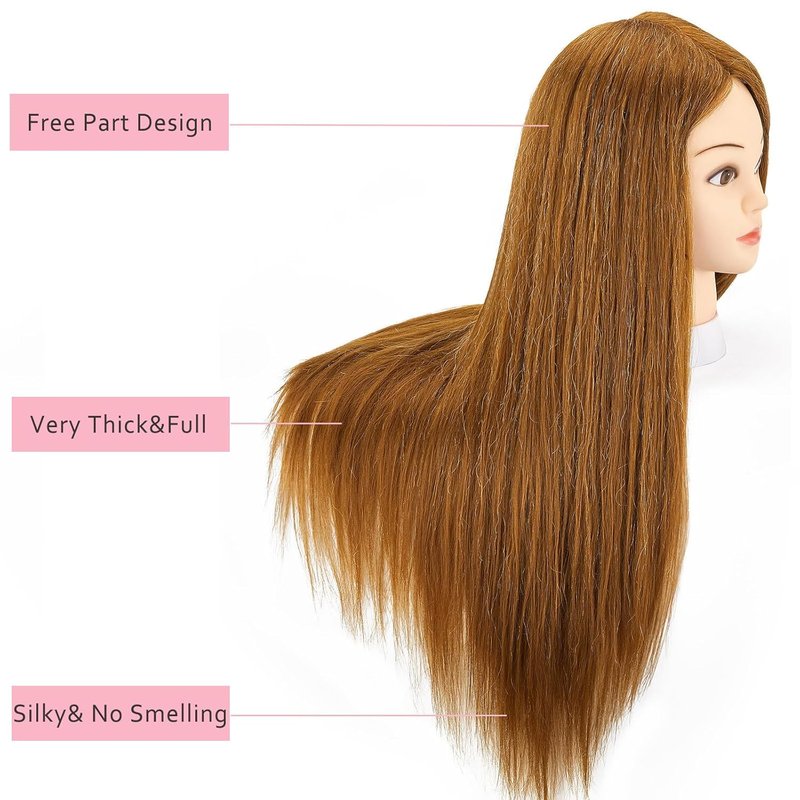 Mannequin Head - 80% Human Hair Cosmetology Training Tool | 28'' Doll Head for Hairdressers