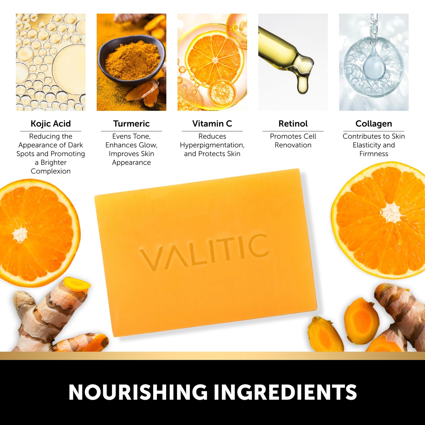 VALITIC Kojic Acid Soap for Hyperpigmentation - with Glutathione, Collagen & Vitamin C - Advanced Soap Bars with Turmeric - Original Japanese Complex for Dark Spot Correction - 2 Pack + Holder