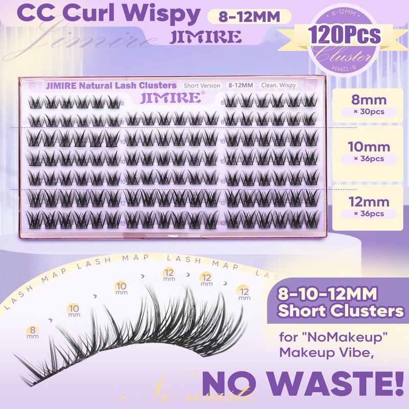 JIMIRE 8-12MM Lash Clusters Natural Look Wispy Cluster Eyelash Extensions C Curly Short Eyelash Clusters 120Pcs Soft DIY Individual Cluster Lashes Natural Lash Extensions at Home
