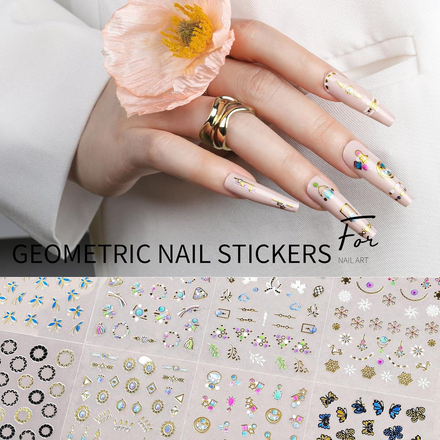 Teenitor Nail Stickers - 50 Sheets of Gold Floral Nail Art Decals for Creative Designs | Perfect for Women, Girls, and Kids