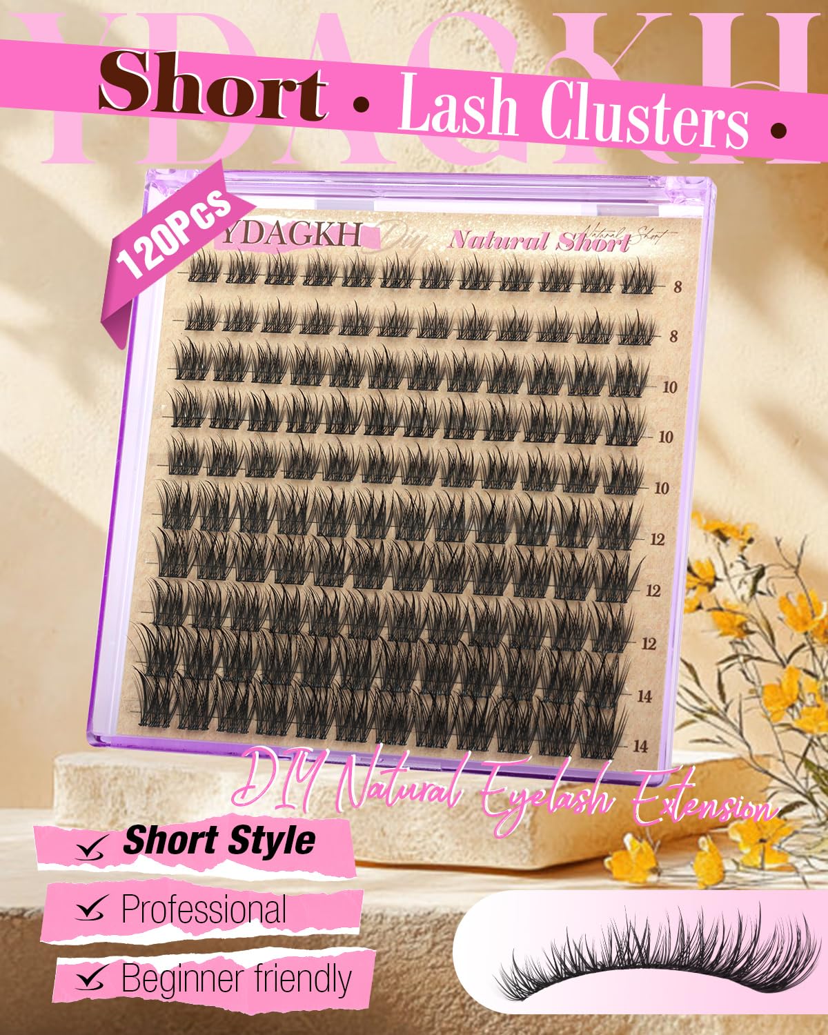 Skiennix Natural Lash Clusters - Short Spiky Eyelash Extensions | 8-14mm Wispy C Curly Mink Silk