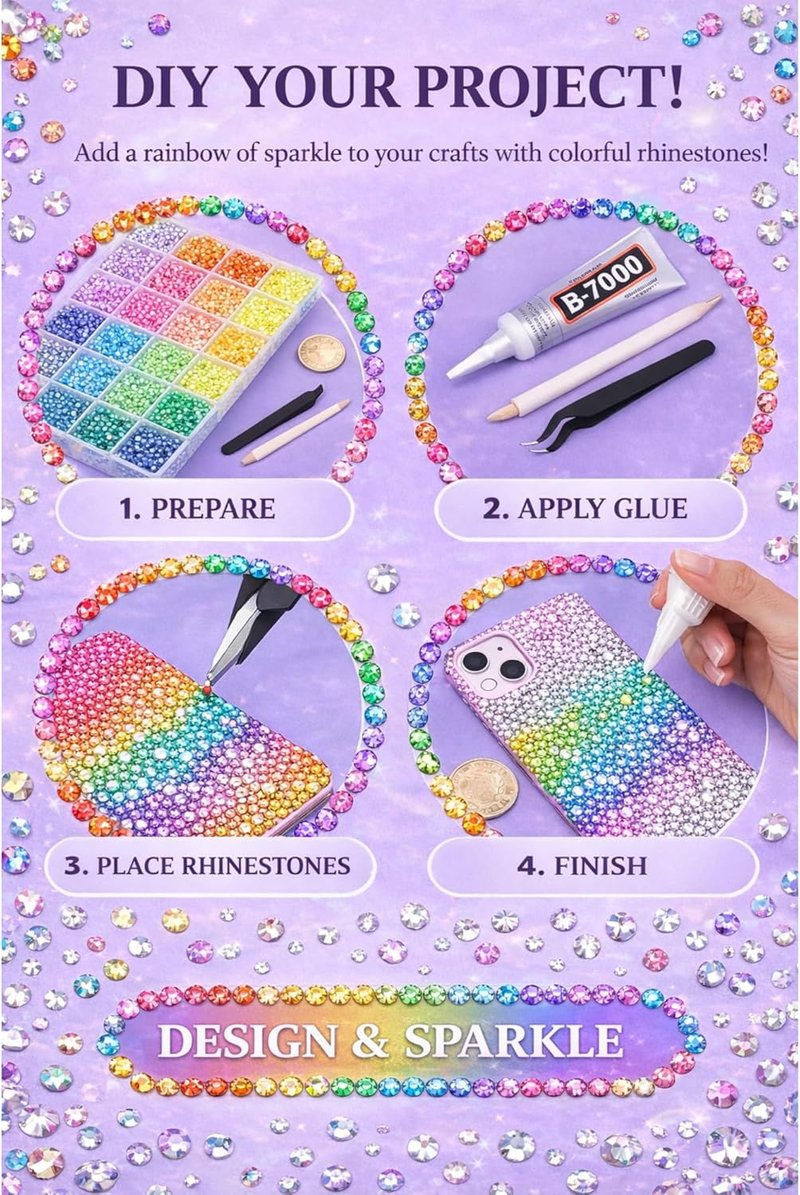 Skiennix 3mm Flatback Resin Jelly Rhinestones - 32,000 Pieces with B7000 Glue for Crafting & Nail Art