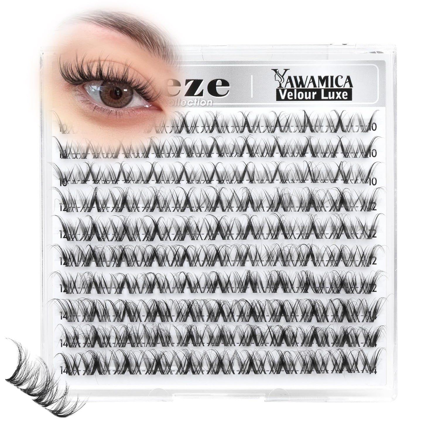 Spider Lash Clusters Wispy Fluffy Eyelash Clusters DD Curl Cluster Eyelash Extensions Natural Volume Individual Lashes 10-14mm Cluster Lashes with Invisible Band DIY Lash Extension by Yawamica
