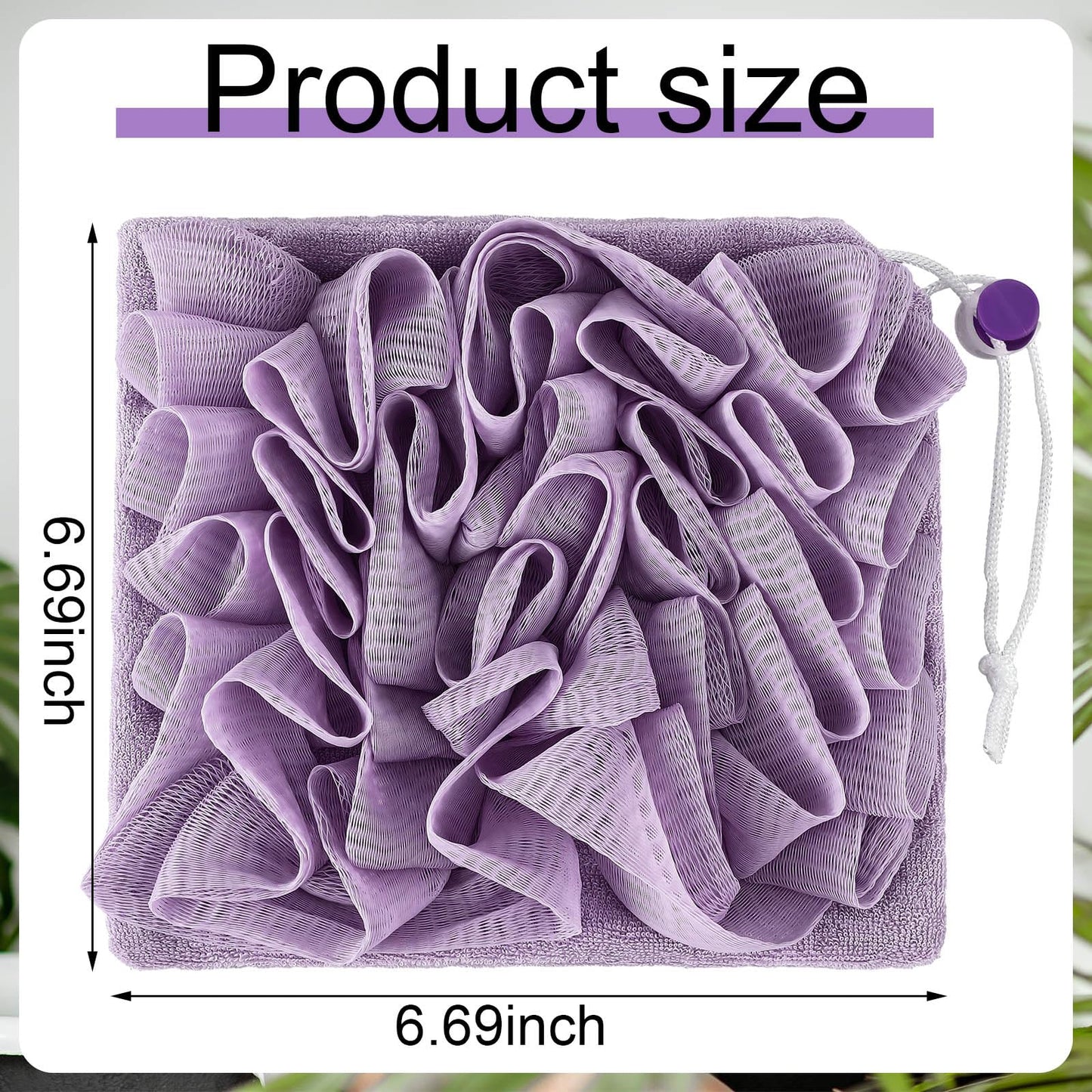 Swiffen 3 Pcs Washcloth Loofah Combo, 2 in 1 Bath Loofah Sponge with Drawstring, Exfoliation Mesh Shower Puff Ball for Body Wash Cleansing and Smooth Skin (Purple Pink Beige)