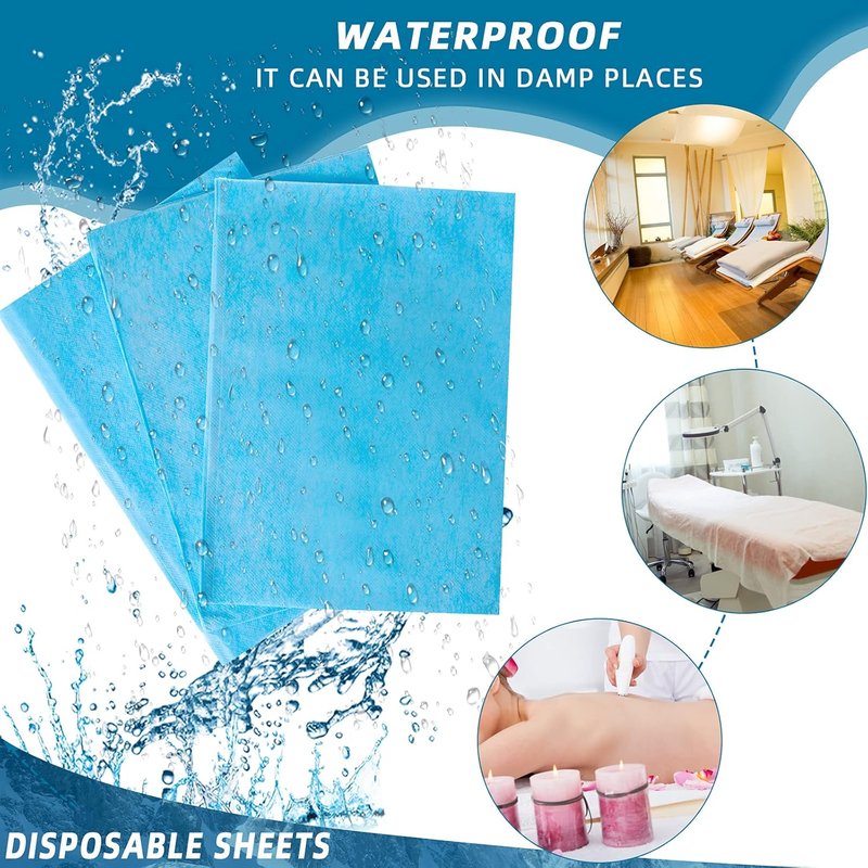 Disposable Bed Sheets - 50 Pack Waterproof Non-Woven Fabric for Spa, Beauty Salon | 31 x 70 Inches - Blue