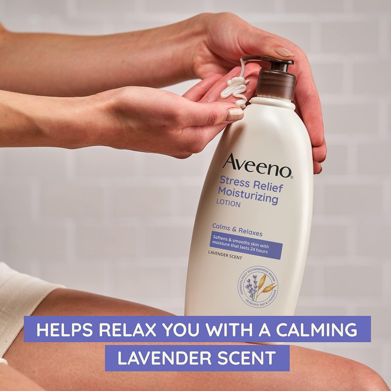 Aveeno Stress Relief Moisturizing Body Lotion with Lavender Scent, Natural Oatmeal to Calm & Relax, Non-Greasy Daily Stress Relief Lotion, 18 fl. oz (Pack of 3)