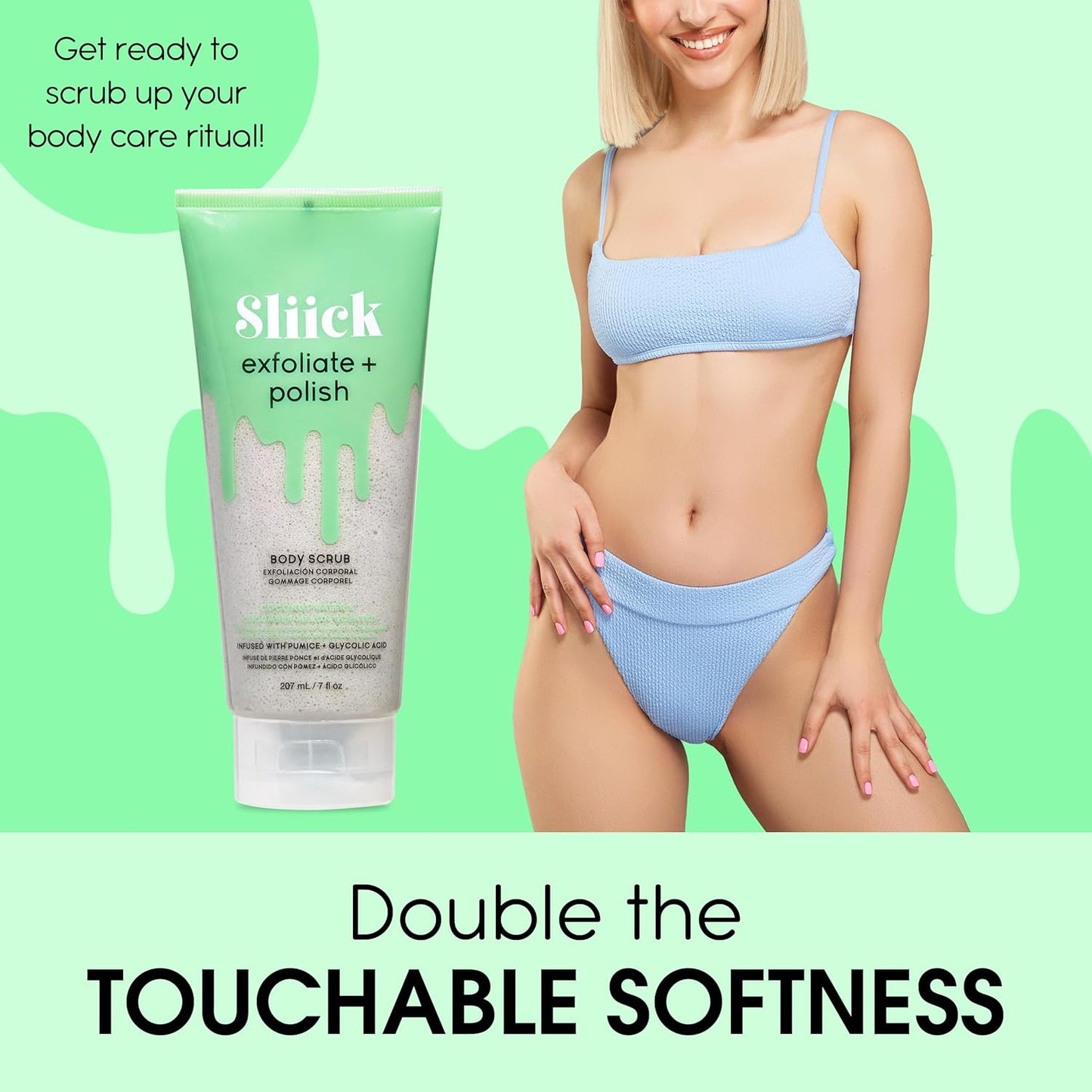 Sliick Exfoliating Body Scrub with Pumice & Glycolic Acid - 7 oz for Smooth Skin