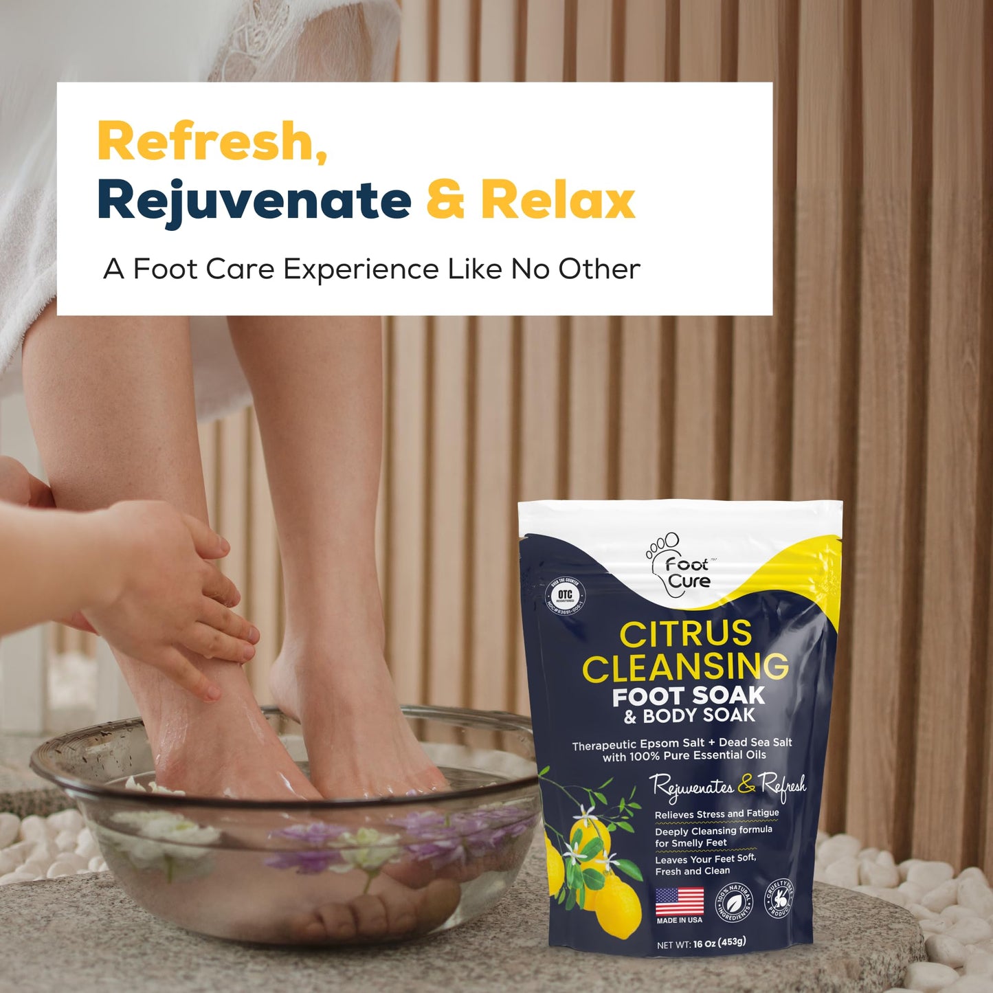 FOOT CURE Citrus Detox Foot Soak With Epsom Salts for Foot Callus, Immune Boost, Damaged Toenail, Athletes Foot, Pedicure and Soothes Tired Aching Feet - 16 oz (Pack of 2)