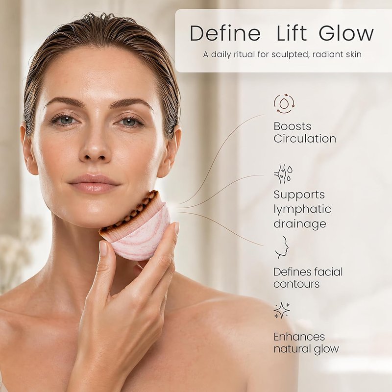 Lymphatic Contour Face Brush - Manual Drainage Massager for De-Puffing & Improved Skin Glow | Pink