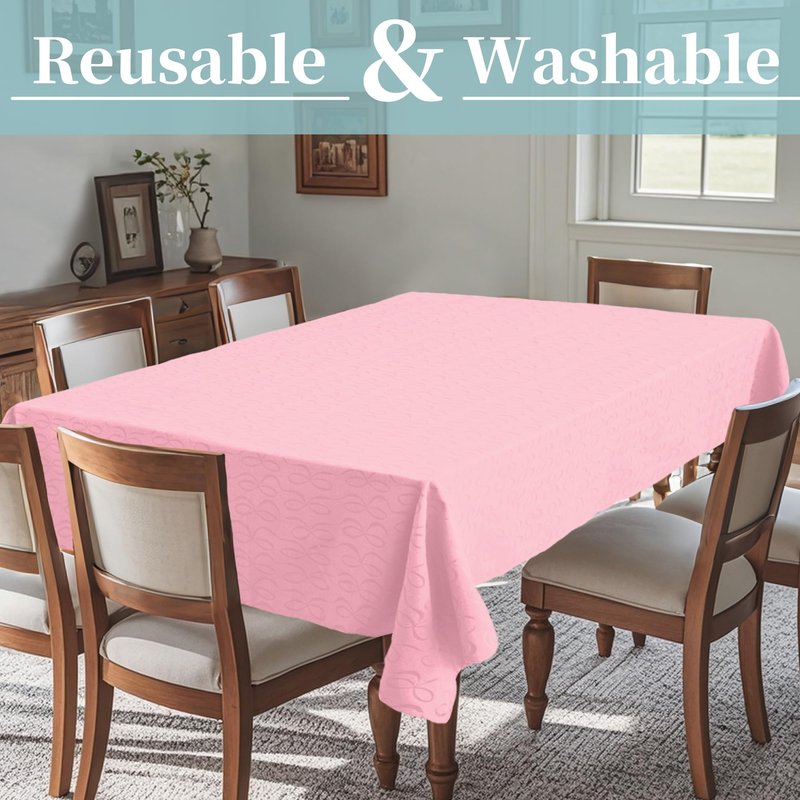 Pink Table Cloths for Dining Table, 1PC 60"x84" Rectangle Tablecloth (Seats 6-8) - Cotton Polyester, Fade Resistant & Washable, Luxury Table Cover for Romantic Dinner & Valentine's Day, Bow Jacquard