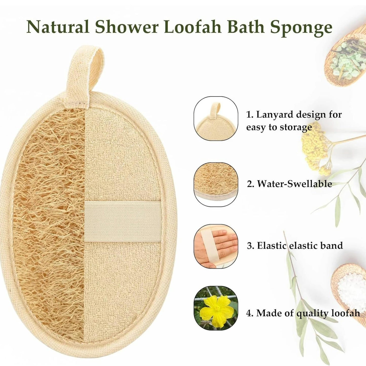 Natural Loofah Sponge – Premium Egyptian Shower Exfoliating Loofah, Lufas for Men and Women, 2‑Count