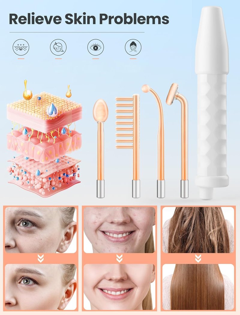 High Frequency Wand - Portable Facial Device with 4 Tubes for Skin Treatment