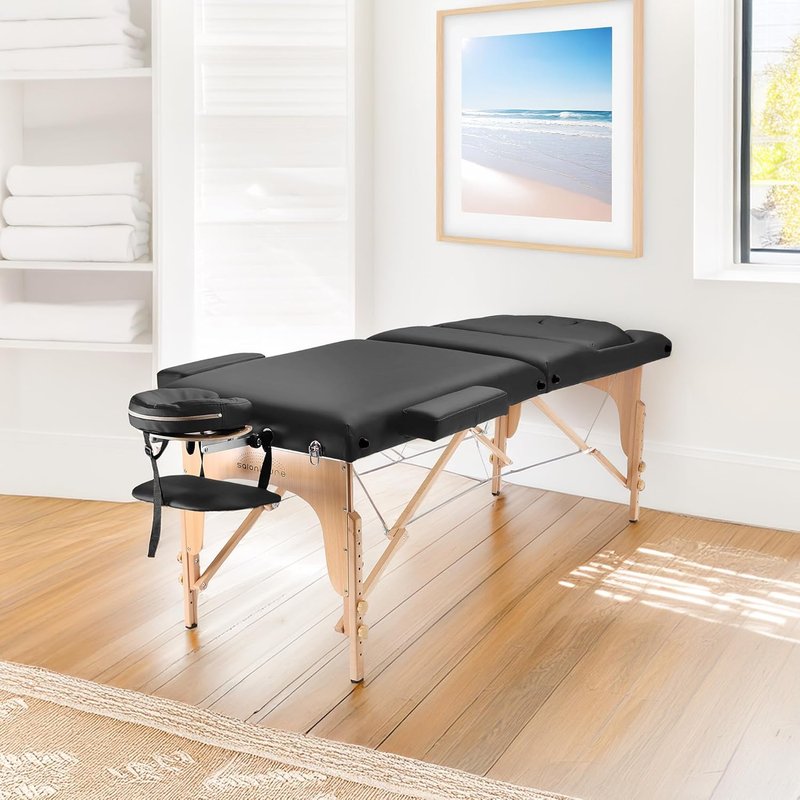 Saloniture Portable Massage Table - Professional Design with Backrest | Black Color