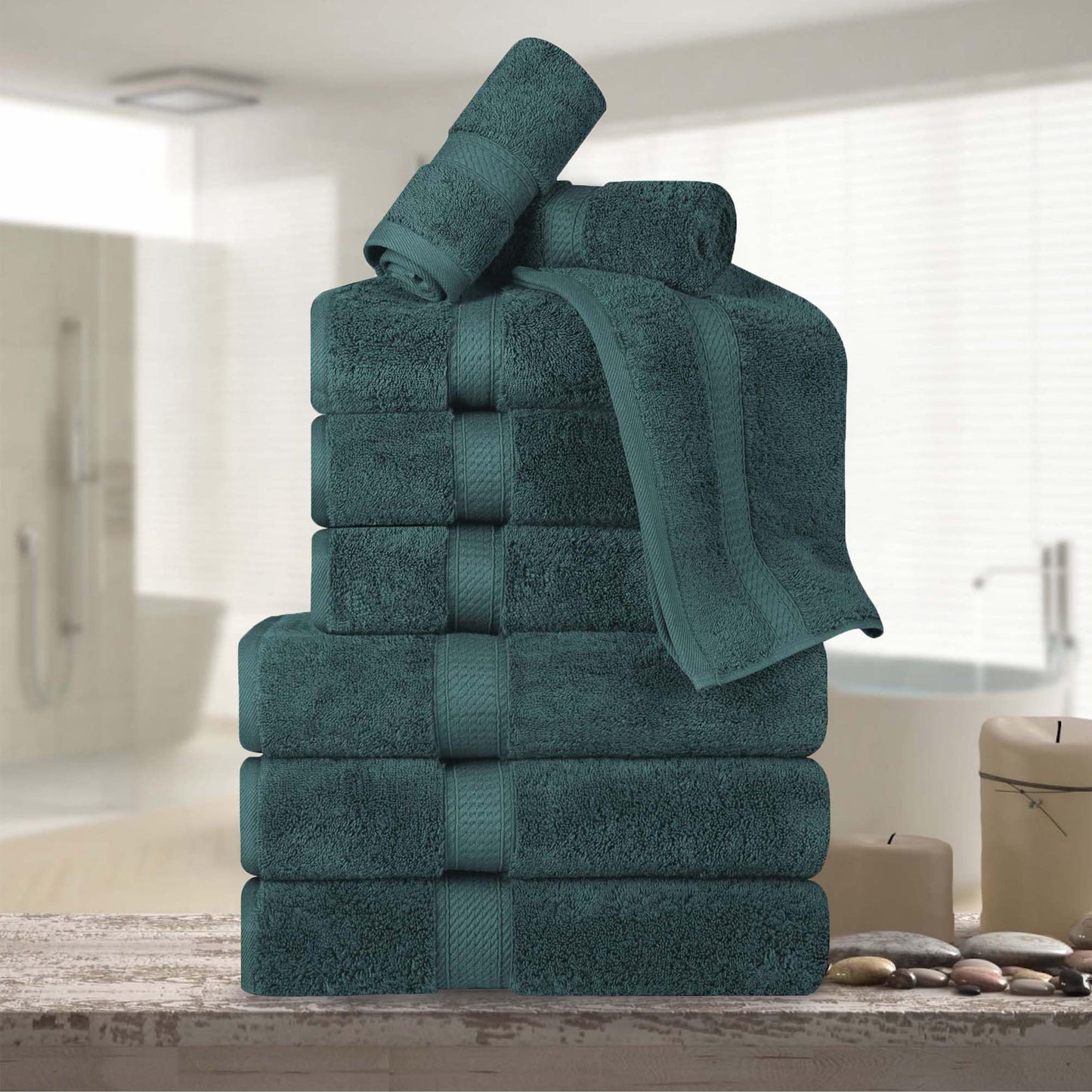 Superior Egyptian Cotton Pile 9 Piece Towel Set, Includes 3 Bath, 3 Hand, 3 Face Towels/Washcloths, Ultra Soft Luxury Towels, Thick Plush Essentials, Guest Bath, Spa, Hotel Bathroom, Teal